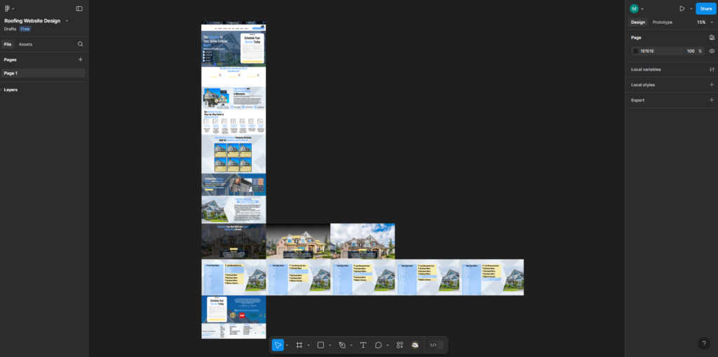 "Figma interface showing website design layout by Blueprint Pixel Solutions"